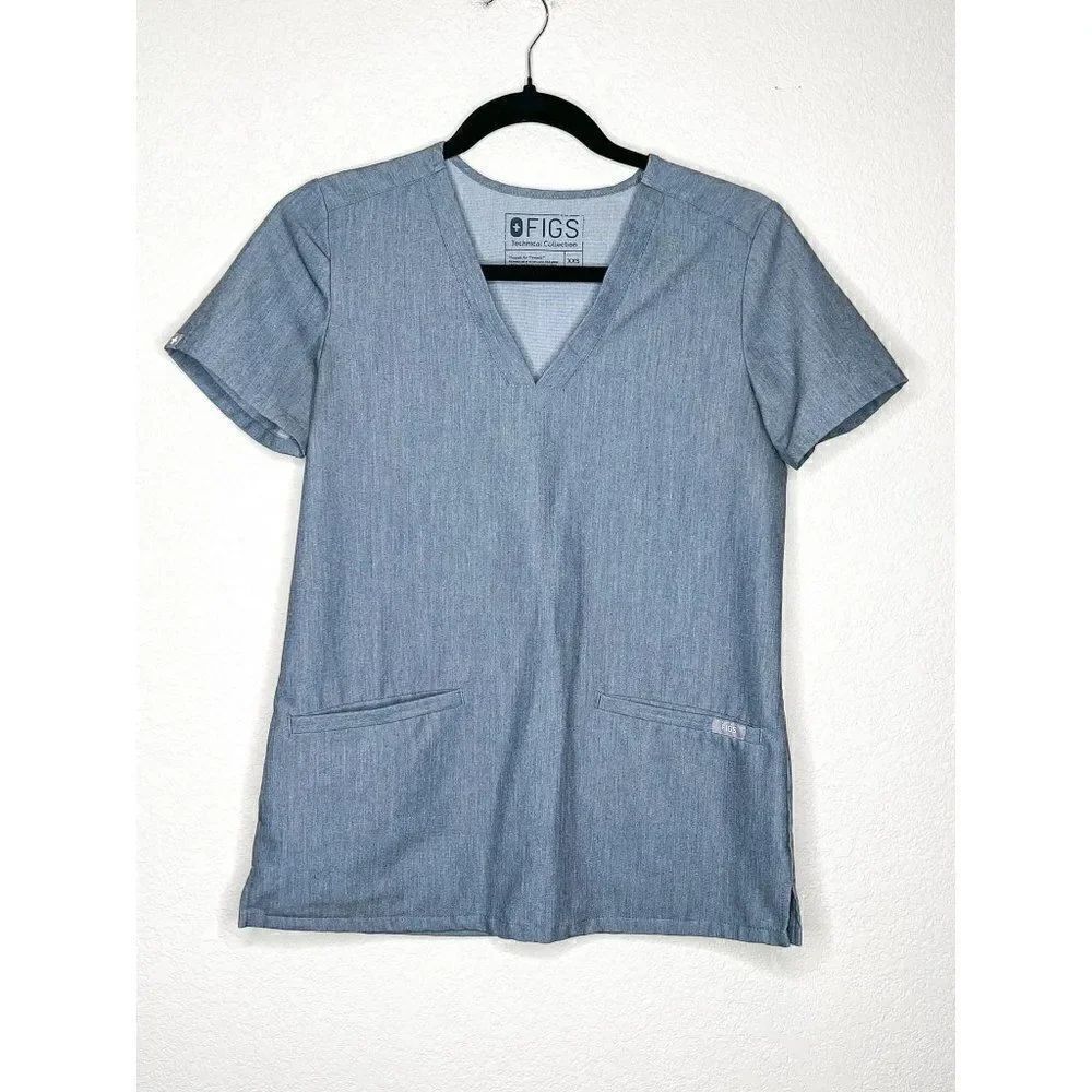 Figs Technical Collection Womens Gray V Neck Scrub Shirt Top XXS